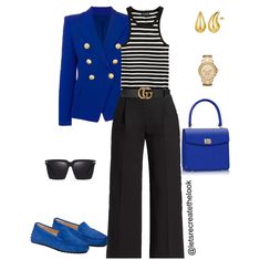 Blue Jumpsuit Outfit With Blazer, Cobalt Blazer Outfit, Electric Blue Blazer Outfit, Blue Jumpsuits Outfit, Cobalt Blazer