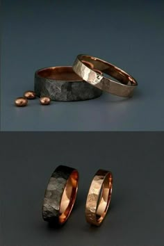 two different types of wedding rings with gold and silver in the middle, one is made from