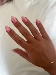 Cute Summer Nails Oval, Simple Vacay Nails, Cute Plain Summer Nails, Cute Summer Nails Almond Short, Acrylic Nails Almond Summer, Bright Pink Chrome Nails, Bright Pink Summer Nails, Basic Summer Nails, Beachy Summer Nails