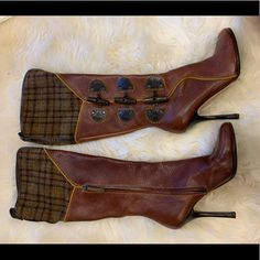 - Great Condition - Worn A Few Times -Plaid Design In The Top - Buckle Design Down The Boot - Zipper Included Patchwork Boots, Knee High Heels, Plaid Design, Boots Women, Shoes Heels Boots, High Boots, Knee High Boots, Shoes Women Heels, Knee High