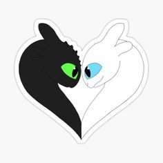 two black cats with green eyes in the shape of a heart sticker on a white background