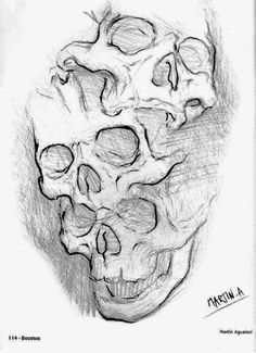 a drawing of two skulls with their heads facing each other