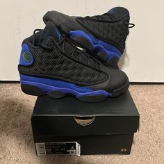 Air Jordan 13 Retro Size 5.5y Black/Royalblue Great Condition Worn Once Blue Jordan Shoes With Air Max Cushioning, Blue Jordan Shoes With Air Cushioning, Blue Jordan Shoes With Air Cushioning For Streetwear, Blue Sporty Jordan Shoes With Air Cushioning, Sporty Blue Jordan Shoes With Air Cushioning, Blue High-top Jordan Shoes With Air Cushioning, Jordan Blue, Nike Fashion Shoes, Air Jordan 13 Retro