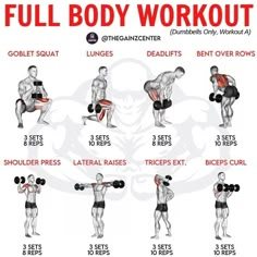 the full body workout poster shows how to use dumbbells