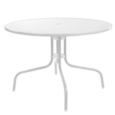 a white table with an oval top and four legs, on a white background is shown