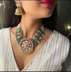 Kadambi Ruby Mint Green Antique Necklace Set/Sabyasachi jewelry/Pachi Kundan Jewelry/Pakistani Choker Jewelry/Navratan Necklace Pachi Kundan Easy to wear, Light in weight & gives you a classy Look. It can be wear in festival occasion with matching salwar suit, saree or any traditional outfit. Kadambi Ruby Green Antique Necklace Set. Base Material: Copper based Alloy Plating: Antique Gold Stone: Kundan, Imitation Stones Finish: Embellished In the Box: Necklace with Thread, Earring Pair, Extra Pus Navratan Necklace, Antique Necklace Set, Sabyasachi Jewelry, Jewelry Pakistani, Green Antique, Sabyasachi Jewellery, Fancy Jewelry Necklace, Kundan Jewelry, Bridal Diamond Jewellery