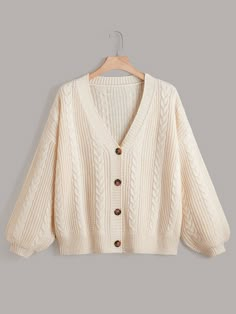 Beige Casual Collar Long Sleeve Fabric Plain  Embellished Slight Stretch Spring/Fall Women Plus Clothing Knit Cardigans For Women, Clothes Sweaters & Cardigans, Cardigans Aesthetic, Womens Cardigans, Beige Clothes, Shein Cardigan, Rust Cardigan, Simple Cardigan, Celana Kargo