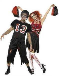 two people dressed up as zombies and cheerleaders