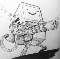 Robot Art Drawing Sketch, Bmo Drawing, Sci Fi Sketch, Robots Art Drawing, Bmo Tattoo, Cool Sketchbook, Jason Freeny, Dope Sketches