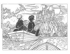 two people are sitting in a boat on the water with a castle in the background