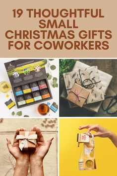 christmas gifts for coworkers with text overlay that reads 19 thoughtful small christmas gifts for coworkers