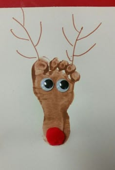 a handprinted reindeer with red nose and antlers