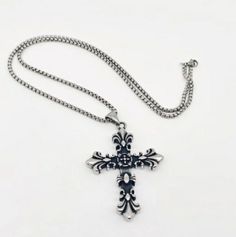 Beautiful Gothic Style Cross Pendant With Chain Stainless Steel Metal New Gothic Cross Necklace, God Necklace, Necklace Y2k, Gothic Cross, Silver Cross Necklace, Gothic Crosses, Engagement Dress, Engagement Dresses, Pendant With Chain