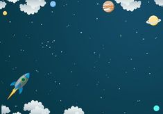 an image of a space scene with planets and rockets flying through the air in the sky