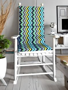 This indoor nursery rocking chair cushion is designed to provide ultimate comfort and style for your nursery or indoor rocking chair! With a focus on quality craftsmanship and trendy colorful zig zag chevron design, this cushion is the perfect addition to create a cozy and inviting space for you and your little one.