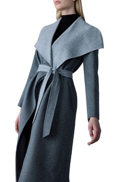 A supple double-faced wool from Italy lends a soft and cozy feel to a timeless wrap coat with a face-framing oversized collar and an elegant midi length. 50" length (size Medium) True-wrap style Shawl collar Removable tie belt Front welt pockets 100% wool Dry clean Imported Elegant Sweater Coat With Shawl Collar For Work, Fall Wool Coat With Shawl Collar, Elegant Wrap Outerwear For Work, Chic Wool Coat With Shawl Collar, Chic Wool Coat With Shawl Collar For Winter, Chic Winter Wool Coat With Shawl Collar, Chic Shawl Collar Wool Coat For Winter, Elegant Lapel Collar Sweater Coat For Fall, Elegant Shawl Collar Wool Coat For Winter