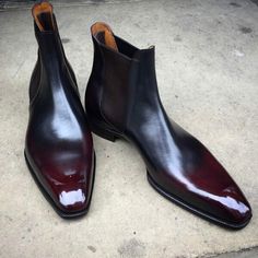 Handmade Burgundy Black Shaded Patina Chelsea Mens Boot on Storenvy Handmade Leather Boots, Der Gentleman, Mens Dress Boots, Gentleman Shoes, Botas Chelsea, Mens Fashion Rugged, Mens Leather Boots, High Shoes, Chelsea Ankle Boots