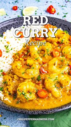 A big plate full of the best ever red curry served with rice. Red Curry Chicken Videos, Recipes That Use Red Curry Paste, Thai Curry Recipes Shrimp, Thai Prawn Curry Red, Recipes With Thai Red Curry Paste, Red Thai Curry Sauce, Red Curry With Shrimp, Red Curry Shrimp Recipe, Authentic Thai Red Curry Shrimp