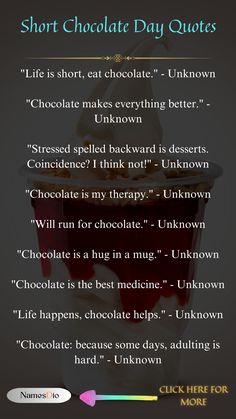 an ice cream sundae with chocolate on top and the words short chocolate day quotes above it