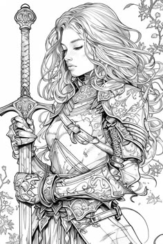 Dungeons And Dragons Coloring Pages, Warrior Woman Drawing, Fantasy Colouring Pages, Drawing Basics Learning, Education Drawing, Drawing Basics, Learning Art