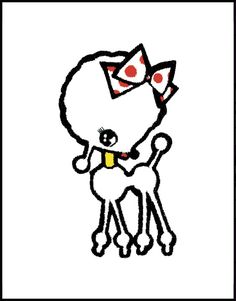 a drawing of a dog with a bow on it's head