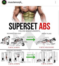 an image of a man doing chest abss with the text superset abs above it