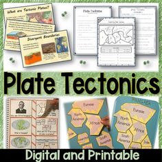 a poster with the words plate tectonics on it and pictures of different items