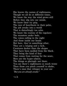 a poem written in black and white on a black background