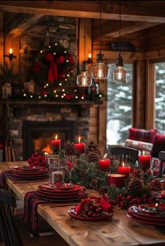 #ChallengeFestività Christmas At Cabin, Cabin In The Woods Christmas Decor, Christmas Aesthetic Traditional, Wood Burning Stove Christmas Decor, Christmas Cabin Decorations, Christmas In Cabin, Christmas Lodge Aesthetic, Log Home Christmas Decor, Christmas Table Natural