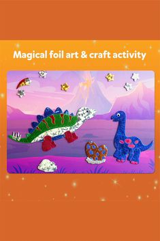 an image of a dinosaur and other animals in the background with text that reads, magic foil art & craft activity