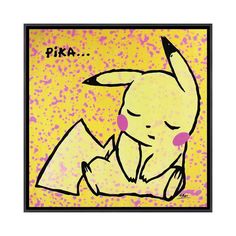 a drawing of a pika sitting in front of a yellow background with pink dots