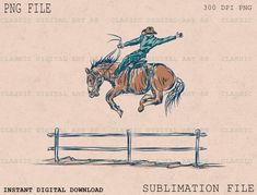 a drawing of a man on a horse jumping over a fence with the caption sublimation file below