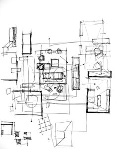 a black and white drawing of a living room