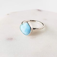 Larimar Ring Peruvian Blue Opal, White Buffalo Turquoise, Larimar Ring, Larimar Rings, Hammered Ring, Gemstone Jewellery, Turquoise Rings, Ring Dainty, Sea Glass Jewelry