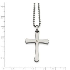 Divine inspiration! A polished, stainless steel, passion cross featuring a 2 point diamond set in 14k gold accent bezel hangs on a matching 22 inch ball chain finished with a fancy lobster clasp. The pendant measures approximately 1 1/8 inches by 1 3/4 inches including the bail. Mens Items, Bow Jewelry, Polished Stainless Steel, Gold Accent, Diamond Set, Jewelry Online Shopping, Jewelry Companies, Fine Jewelry Gift, Black Bow