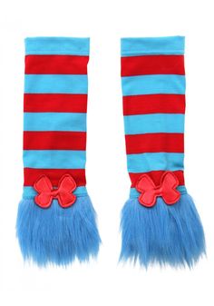 PRICES MAY VARY. Officially licensed Dr. Suess glovettes 100% Polyester Blue and red striped gloveletts Fuzzy blue fur along the end with a red bow above Officially licensed Thing 1 Thing 2 Costume, Thing 2 Costume, Cat And The Hat, Seussical Costumes, Thing One And Thing Two, Mischief Makers, Addams Family Costumes, Fairy Tale Costumes, Silly Socks