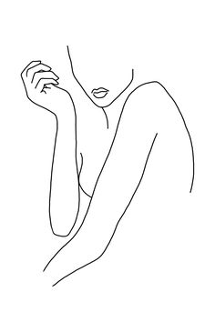 a black and white line drawing of a woman's face with her hand on her shoulder