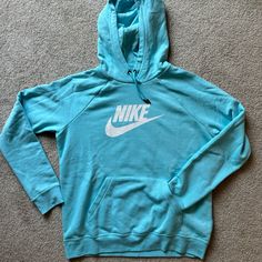 Blue Nike Sweatshirt Super Soft And Never Worn Nike Baby Blue Sweatshirt, Dark Green Crewneck, Sweaters Nike, Blue Nike Hoodie, Teal Hoodie, Nike Cropped Hoodie, Nike Crewneck Sweatshirt, Grey Nike Hoodie, Nike Light