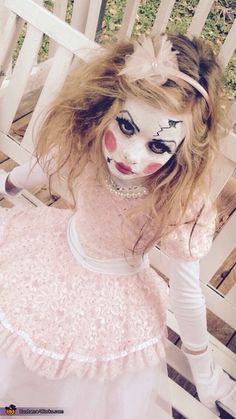 Doll Costume Makeup, Scary Doll Costume, Creepy Doll Costume, Creepy Doll Makeup, Cracked Porcelain, Voodoo Doll Costume, Porcelain Doll Costume