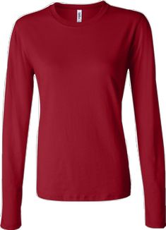 Red Plain Long Sleeve Tops, Red Long Sleeve Plain Top, Casual Long Sleeve Red T-shirt, Casual Red Long Sleeve T-shirt, Red Crew Neck Long Sleeve Top For Fall, Red Crew Neck Shirt For Fall, Red Relaxed Fit Crew Neck Top, Red Crew Neck Top With Relaxed Fit, Red Long Sleeve Cotton T-shirt