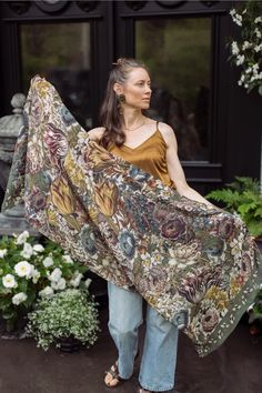 We've modeled the size and weight after our favorite vintage French scarves to create chic, easy to wear designs for every day use. Crafted from soft viscose, the fabric is a lighter, airier weight than our kimonos, with the same beautifully soft feel. They make a wonderful gift too! About the print: An enchanted garden of earthly delights! Our lush botanical print comes from the “12 Months of Flowers”, a series of beautiful hand-colored etchings from the 1700s that capture the exuberance of the garden. The charming bumblebee trim comes from a museum seed catalogue from the 1800’s. We are so excited to wear this print! It’s such a joyful and abundant design that goes with almost every color. Sometimes more is more — more flowers, more love, more everything French Scarf, Earthly Delights, Garden Of Earthly Delights, Seed Catalogs, Bee Print, Los Angeles Style, Enchanted Garden, Floral Scarf, Botanical Print