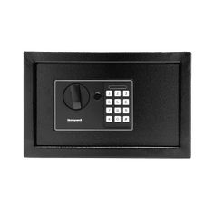 a black electronic safe box on a white background