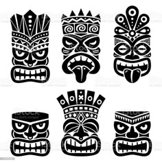 four tiki masks with different designs on white background royalty - free stockvectors