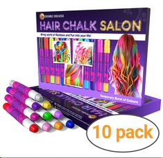 the box contains 10 different colored hair chalks