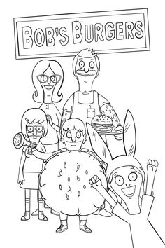 the cartoon bob's burgers is shown in black and white