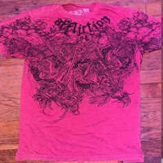 Brand New Affliction Shirt No Flaws, No Tags. Size Large Baggy Fit Looks Pink But It’s Js The Lighting Baggy Y2k Shirt, Y2k Mens Clothes, Aflicción Shirt, Pink Baggy Outfit, Graphic Design Tee Shirt, Baggy Pink Shirt, Tap Out Shirt, Red And White Graphic Tee, Pink Y2k Top