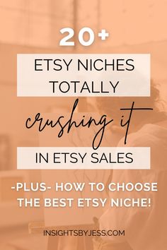 a woman looking at her laptop with the text 20 + etsy niches totally crashing if