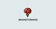 a brain with lightning coming out of it and the word brainstorming written in black