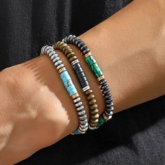 Bohemian Beaded Bracelet, Diy Jewlery, Bracelets Design, Turquoise Bead Bracelet, Hematite Stone, Beads Bracelet Design, Stylish Bracelet, Estilo Hip Hop, Bracelet Diy