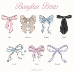 four bows are shown in different colors and sizes, with the words banyan bows on them